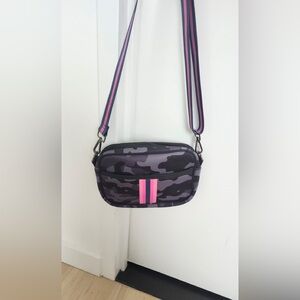 Camouflage Crossbody Bag with Pink Stripes